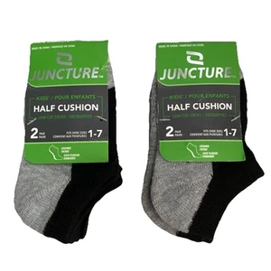4 Pair Kids Black And Gray Juncture Performance Low Cut Socks Kids Size 1-7 NWT - Picture 1 of 4