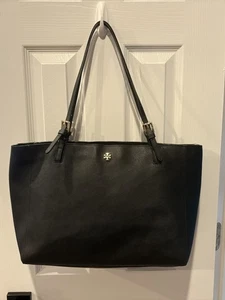 Tory Burch York Tote Bag Large Black Gold Hardware Authentic - Imagen 1 de 9