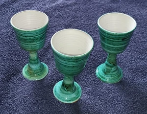 3 X Jill Pryke Green Glossy Goblets - Studio Pottery. - Picture 1 of 6