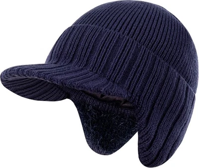 Gorro de invierno para hombre con ala - Forrado de lana cálido sombrero y oreja solapa gorra tejida Foto 1 de 4