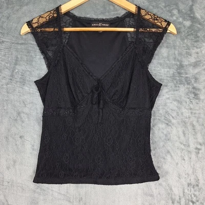 女式上衣中号黑色娃娃 Y2K 蕾丝 Coquette Fairy Grunge Whimsigoth Goth — 第 1/4 张图片