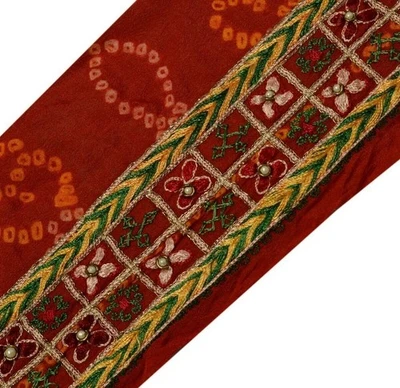 Vintage Saree Border Indian Craft Trim Hand Embroidered Dark Red Ribbon Lace - Image 1 of 4