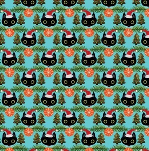 Tela Feline Drive NO AMEOWSED Cabezas de Gato de Navidad - Cuarto Graso (18"x22") FQ - Imagen 1 de 8