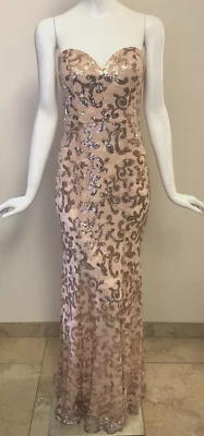 City Triangles Strapless Peach Sequins Maxi Length Prom Evening Gown Size 7 - Image 1 of 4