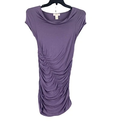 Kenar Womens Tunic Top Short Sleeve Size S Stretch Ruched Purple Viscose - Image 1 of 4