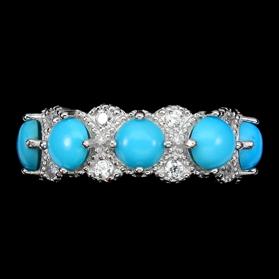 925 Anello Argento Sterling Rotondo Blu Turchese 5mm Cz Gemma Gioielli Misura 6 - Immagine 1 di 4