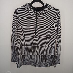 WEEKENDS By Chico’s Size 1 Med Womens 1/4 Zip Pullover Hoodie Top Striped Dots