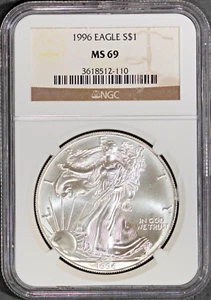 Key Date 1996 $1 Silver American Eagle MS 69 NGC # 3618512-110 + Bonus - Picture 1 of 2