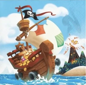 Pirate Treasure Beverage Napkins Paper 16 Pack Boy Kids Birthday Tableware - Picture 1 of 2