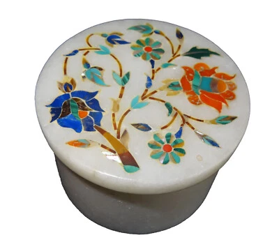 4 x 4 x 2 дюйма белый итальянский мрамор мульти камень хранения ювелирных изделий коробка свадебный подарок девочек - Изображение 1 из 4