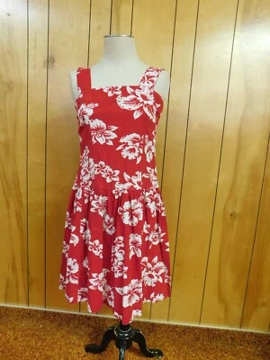 Vestido Solero Vintage Rojo Hawaiano Estampado Floral Hecho a Mano Cintura 33" Foto 1 de 4