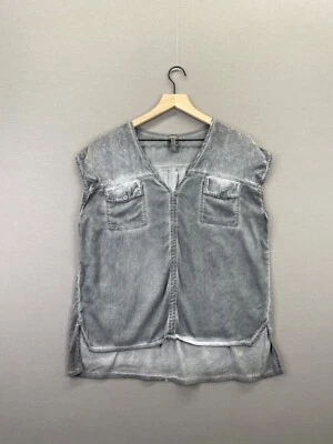 XCVI Mujer Gris Camiseta Top Manga Corta Cuello en V Bolsillos Talla X-Grande Foto 1 de 4