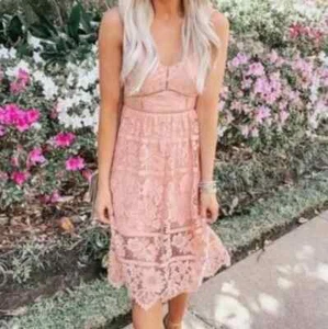 Love, Fire Crochet Dress, Pink Blush Summer Dress, Midi Easter Dress Jrs Sz XL - Picture 1 of 5