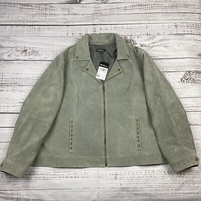 NUEVO CON ETIQUETAS Ulla Popken Gamuza 100% Cuero Chaqueta Talla Grande 32 Moto Abrigo Gris Cremallera Completa Foto 1 de 4