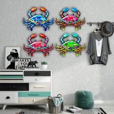 Unique Hand Painted Metal Crab Wall Decor Whimsical Outdoor Hanging Ornament