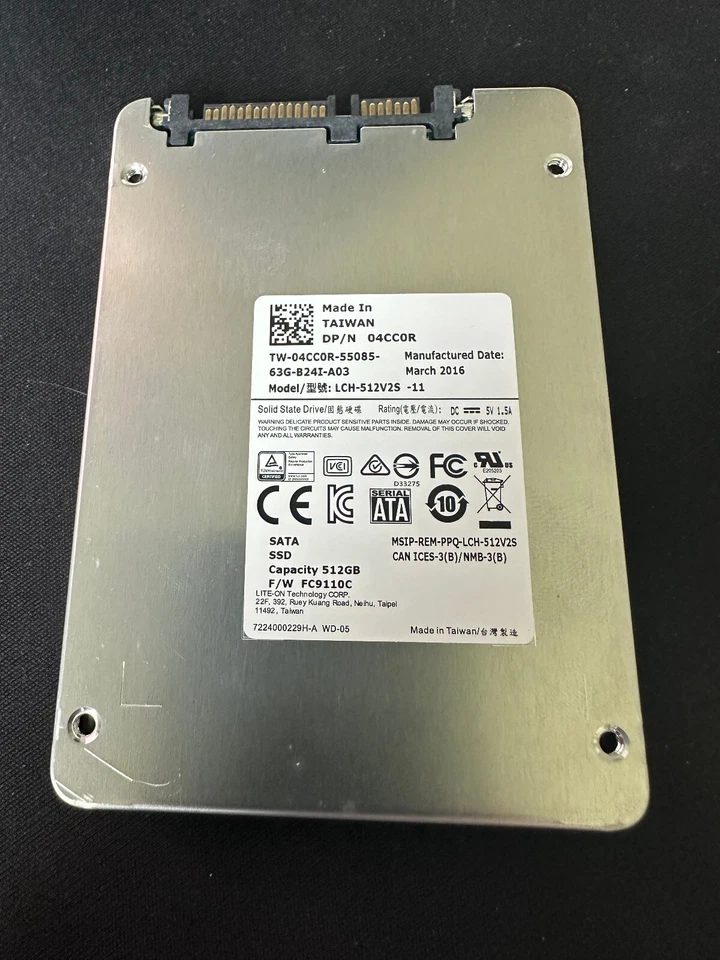 LITE-ON IT LCH-512V2S 512GB SSD SATA 2.5" 4CC0R Hard Drive - Image 1 of 1