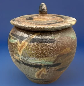 Vintage Studio Art Pottery ARTISTS Bob Mohr Salt Fired Pottery Lidded Vessel Y2K - Picture 1 of 15