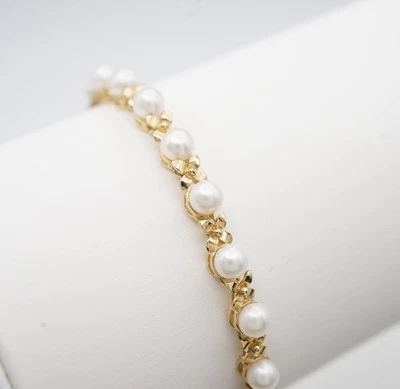 Genuine 14k Yellow Gold & Pearl 7 inch Bracelet With Lobster Clasp - Image 1 of 4