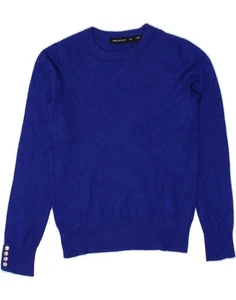 KAREN MILLEN Womens Crop Crew Neck Jumper Sweater UK 4 XS Blue Viscose CQ03 - Picture 1 of 3