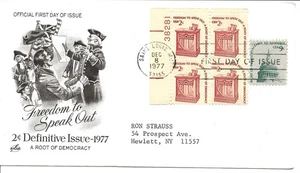US Scott #1582, First Day Cover 12/8/77 Saint Louis Plate Block Democracy - Picture 1 of 1