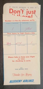 Busta vuota carta d'imbarco Allegheny Airlines vintage - senza biglietto - da YNG a DTW - Foto 1 di 3