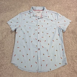 Beer & Pizza Extra Large Button Up Short Sleeve Light Blue - Picture 1 of 10