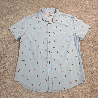 Beer & Pizza Extra Large Button Up Short Sleeve Light Blue - Image 1 of 4