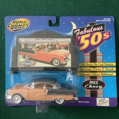 1997 Road Champs 1955 CHEVY Bel Air, Fabulous '50s, Pink/Orange/Salmon, 1:43 - Image 1 of 4