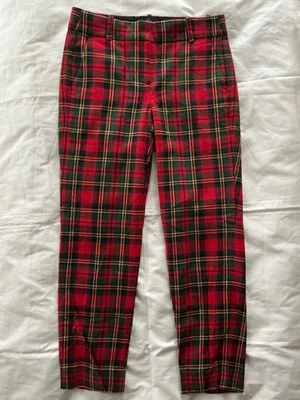 Calça J Crew Cameron Tartan Xadrez Mistura de Lã Forrada Vermelha/Verde+ Feminina 2 EXCELENTE Natal - Imagem 1 de 4