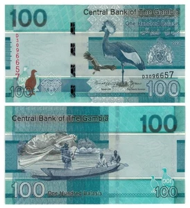 Gambia 100 Dalasi (2023) - Crested Crane/Net Fishing, p-41c, B239c UNC - Picture 1 of 3