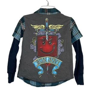 Recycled Lola & James Bon Jovi boy's layered shirt/plaid boys size 7 yrs. - Picture 1 of 15