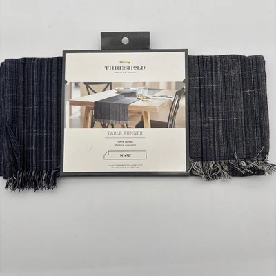 72" x 14" 100% Cotton Striped Table Runner Navy Blue, Threshold New - Image 1 of 4