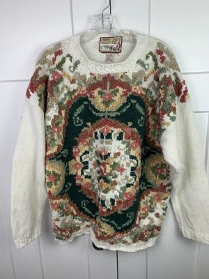Crystal Kobe All Over Floral Sweater Vintage Large Heavy Knit Grannycore Cottage - Image 1 of 4