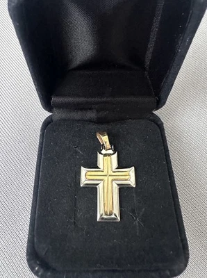 Colgante Cruz Bicolor Acero Inoxidable MILOR De Colección con Fianza de Oro 14K 585 Italia Foto 1 de 4