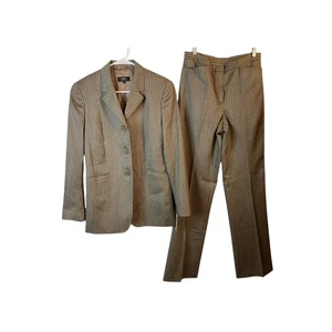 Zanella 2pc Suit Women's Size 8 Brown Pinstripe Loro Piana Zelander Merino Wool - Picture 1 of 5