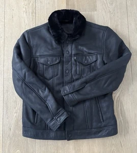 Levi’s Shearling Real Sheepskin Leather Trucker Jacket, Big E, Large - Picture 1 of 11