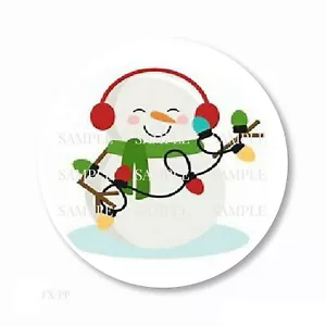Snowman in Christmas Lights Xmas Favor Labels Scrapbook Stickers Envelope Seals - Picture 1 of 1