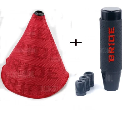 Negro Racing 13CM Novia Aluminio + Cuero Perilla de Cambio de Engranaje + Bota de Cambio Novia Roja Foto 1 de 4