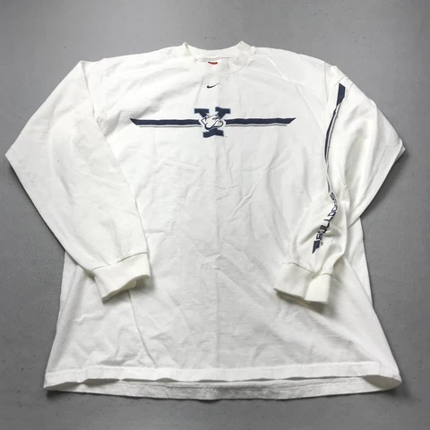 VINTAGE Yale Bulldogs Shirt Mens Medium White Nike Center Swoosh Logo NCAA Cover