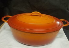 Grande Cocotte orange En Fonte émaillée Vintage 30 x 23 cm / ustensile cuisine