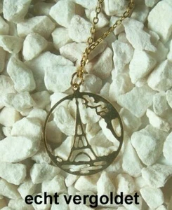 Necklace Eiffel Tower Souvenir Paris Chain Real Gold Plated Tour France - Picture 1 of 1