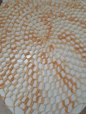 HANDMADE CROCHET ROUND TOILET LID/SEAT COVER IN CREAM/ORANGE - Image 1 of 3