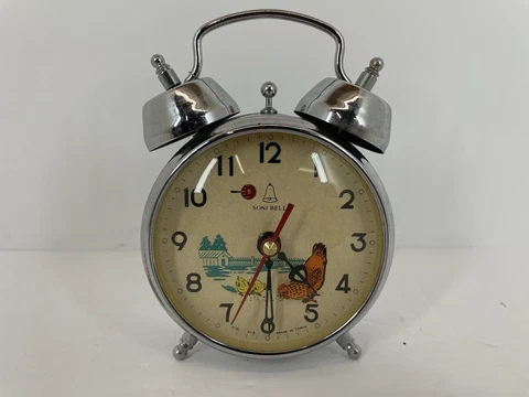 Vintage Soni Bell double bell alarm clock Barnyard Chicken Works Cover