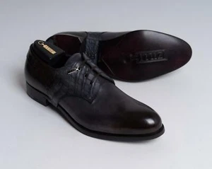 Zilli $4,400 Gray Brown Brunished Crocodile Calf Leather Derby Dress Shoes 7.5 - Imagen 1 de 6