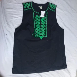 Women Top Sleeveless Sz 8 Embroidered Blue Green Factory Top New READ J Crew - Bild 1 von 3