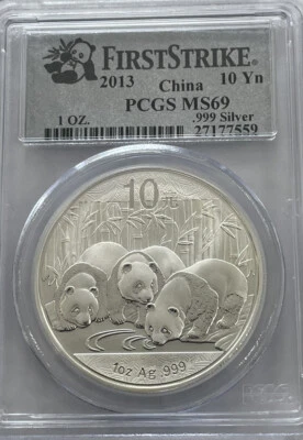 2013 First Strike China 10 Yuan .999 Fine Silver 1 Oz Panda PCGS MS69 - Image 1 of 4
