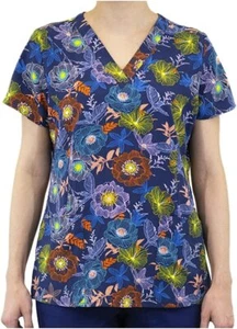 Maevn Women's Print Scrub Top 1767 DWG Dawn Garden Sizes XS to 3XL - Picture 1 of 2