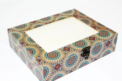 Wood handmade storage/trinket box/flexible compartments Moroccan Mandala design - Image 1 of 4
