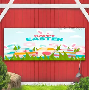 happy easter day banner sign with eggs - Picture 1 of 1