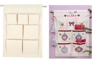 Large Blank Canvas Christmas Advent Calendar Hanging Organiser 7 Pockets Craft - Picture 1 of 5